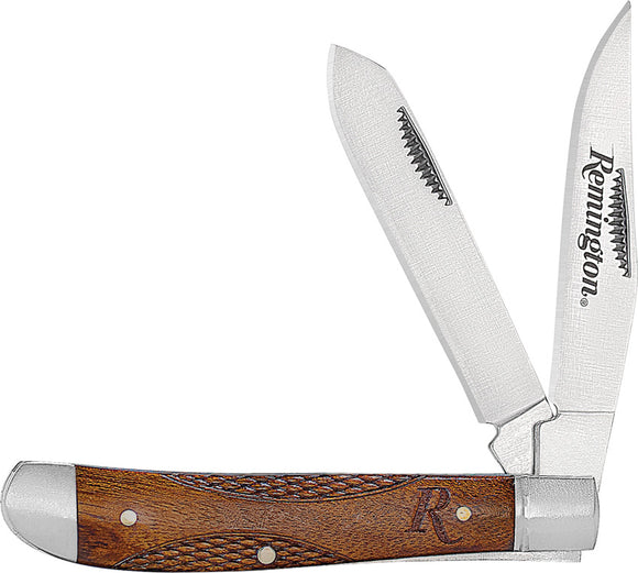 Remington Woodland Trapper Brown Wood Folding Stainless Pocket Knife 15658