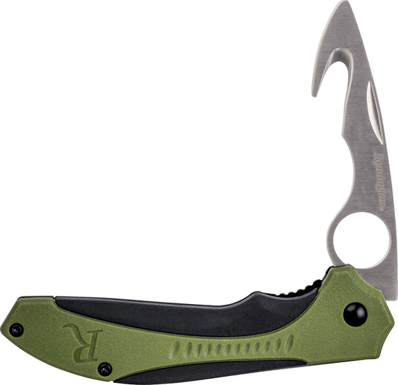 Remington Sportsman Skinner Linerlock Green & Black Folding Guthook Knife 15674