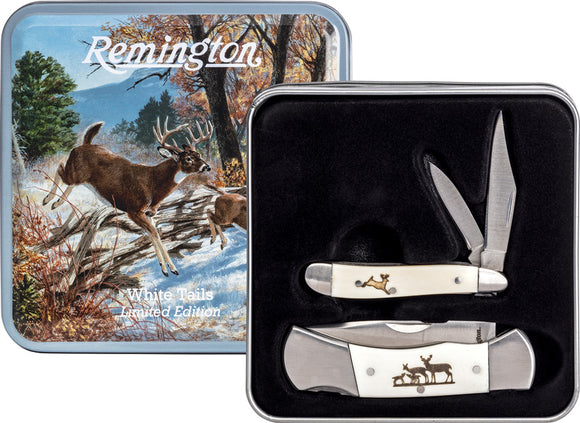 Remington Whitetails Gift Set White Bone Folding Stainless Pocket Knife 15693