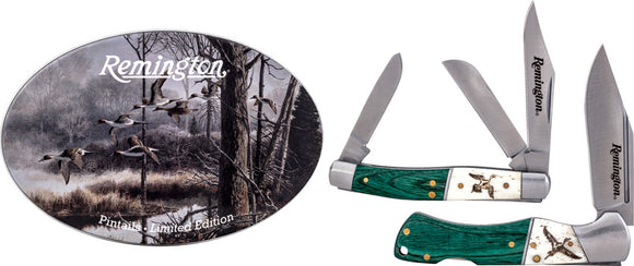 Remington Pin Tails Gift Set Green Wood Folding Stainless Pocket Knife 15713
