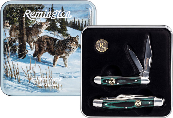 Remington Timber Wolves Gift Set Micarta Folding Stainless Pocket Knife 15714