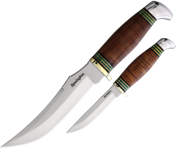 Remington Piggy Back Stacked Leather Stainless Fixed Blade Knife 2pc Set 15719