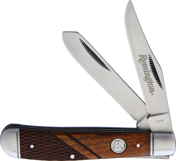 Remington Heritage Brown Checkered Wood Trapper Pocket Knife 40016br