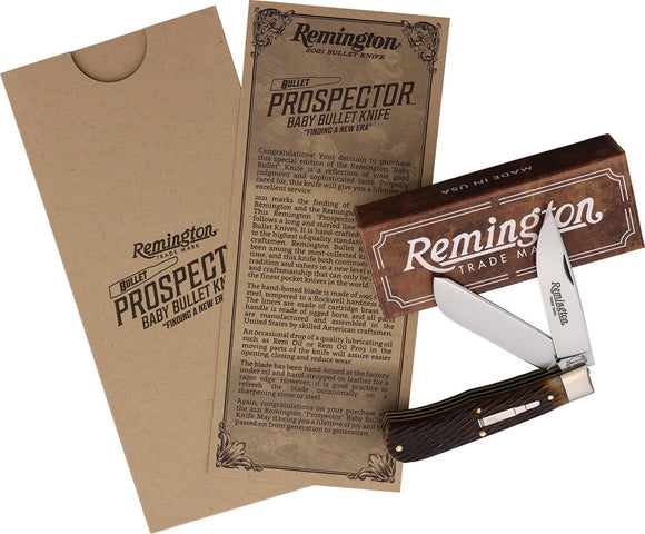 Remington Prospector Baby Bullet Bron Jigged Bone 1095HC Folding Pocket Knife 7352