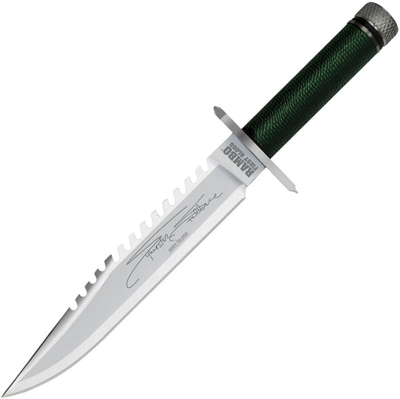 Rambo Mini First Blood Bowie OD Green Cord Stainless Fixed Blade Knife w/ Sheath 9431
