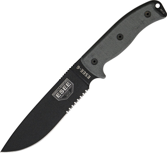 ESEE Model 6 Black Micarta Partially Serrated Carbon Steel Fixed Blade Knife C6S