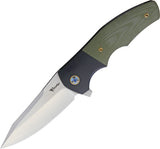Reate Knives Crossroads Black Titanium + Green G10 M390 Flipper Folding Knife 050