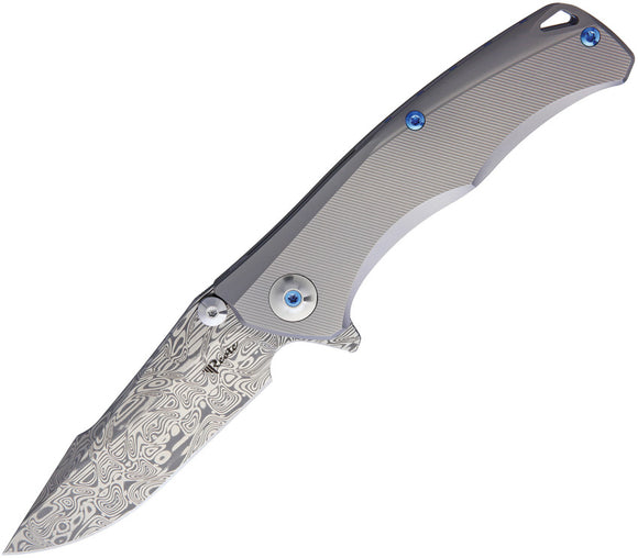 Reate Knives Torrent Damasteel Titanium Framelock Flipper Folding Knife 055