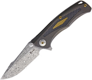 Reate Knives Titanium Torrent Bronze + Carbon Fiber Damasteel Folding Knife 56
