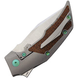 Reate Knives T3000 Framelock Brown Micarta & Green M390 Folding Knife 091