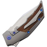 Reate Knives T3000 Framelock Brown Micarta & Blue Folding Knife 094