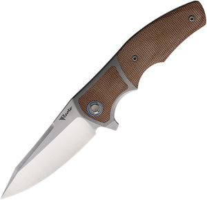 Reate Knives Mini Crossroads Pocket Knife Brn Micarta/Titanium Folding M390 107