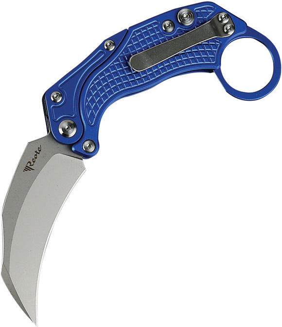Reate Knives EXO-K Karambit Button Lock Blue Aluminum Folding N690 Pocket Knife 125