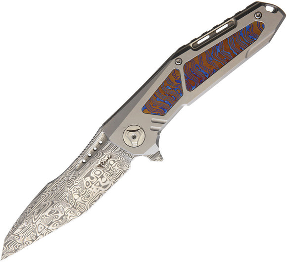 Reate Knives K3 Framelock Mokuti Inlay Titanium Damascus Flipper Folding Knife 3TDM