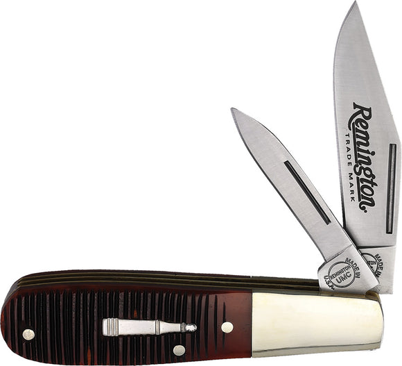 Remington 2022 Bullet Barlow Brown Jigged Folding Stainless Pocket Knife ERB44