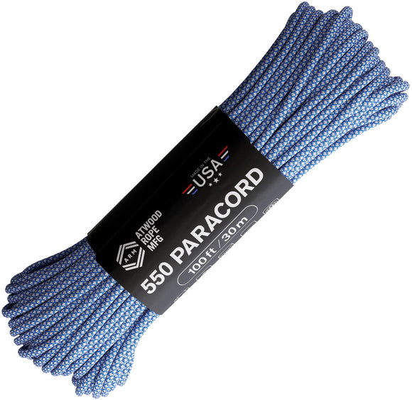 Atwood Rope MFG 100ft Blue & White Diamond Pattern Parachute Cord 1312H