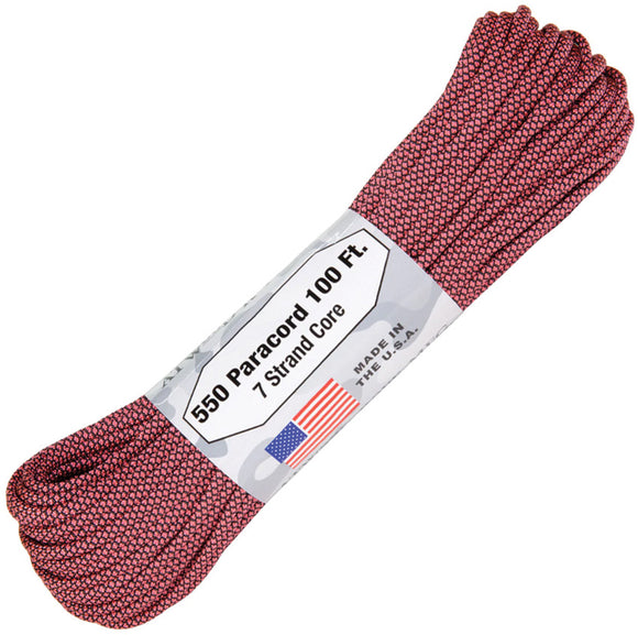 Atwood Rope MFG 100ft Black & Pink Diamond Pattern Parachute Cord 1314H