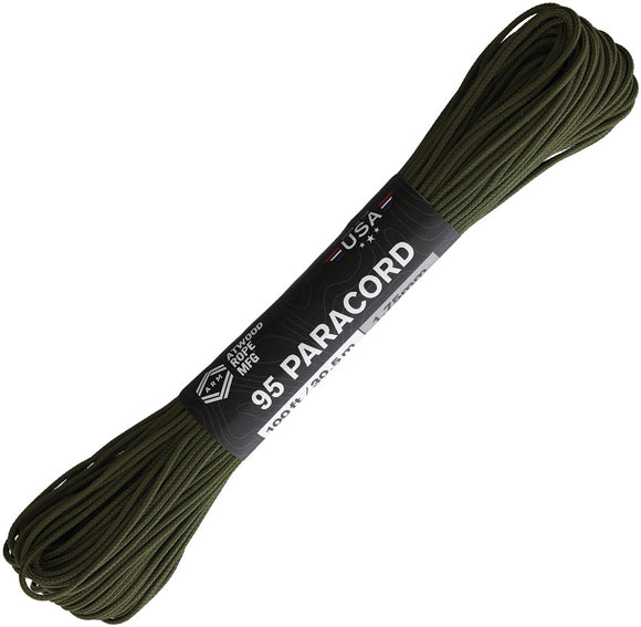 Atwood Rope MFG 100ft 95 Olive Drab Green Paracord 1326H