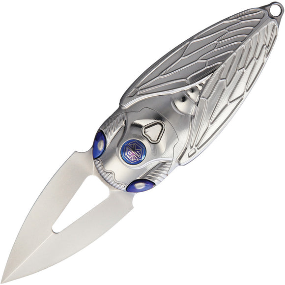 Rike Cicada Button Lock Folder Silver & Blue Folding Knife CICADAP