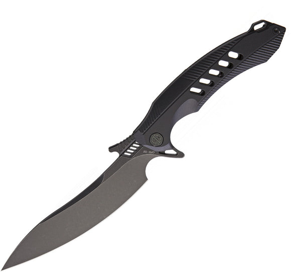 Rike F1 Blackwash D2 Tool Steel Fixed Blade Black G10 Knife w/ Belt Sheath F1BW