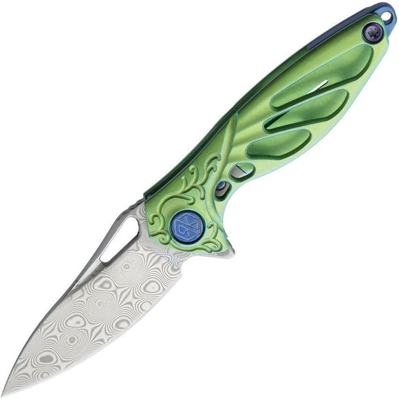 Rike Hummingbird Framelock Green Titanium Damasteel DS93X Folding Knife