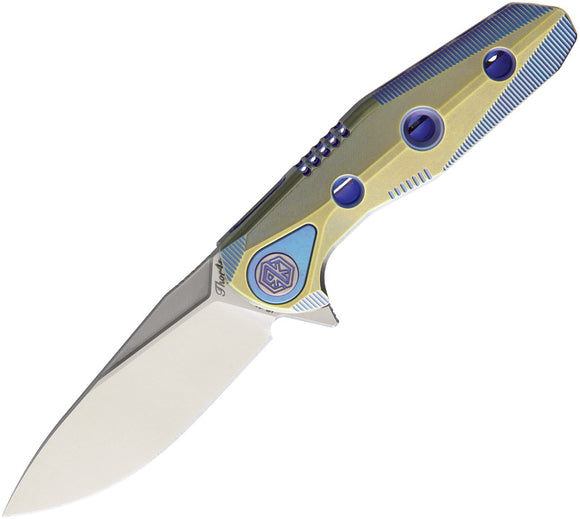 Rike Thor 4 Framelock Gold & Blue Titanium Bohler M390 Folding Knife THOR4SGB