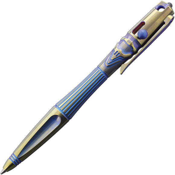 Rike Knife Titanium Gold and Blue Bolt Action Pen 02gb