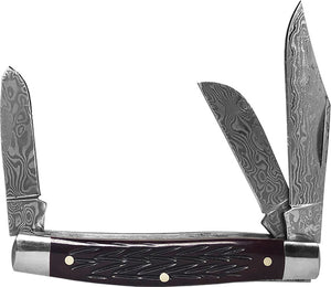 Roper Knives Tombstone Stockman Pocket Knife Red Bone Folding Damascus 0001DRB