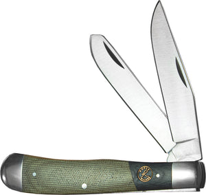 Roper Knives Rattler Trapper Pocket Knife Green Micarta Folding Carbon 0002CMG