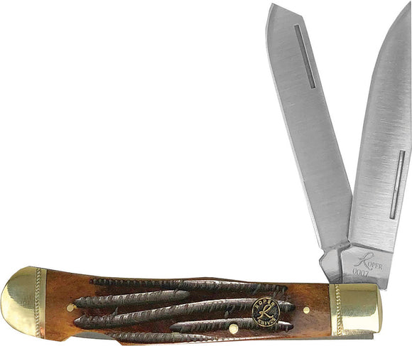 Roper Knives Double Action Knife Lockback Brown Bone Folding Carbon 0004CBB