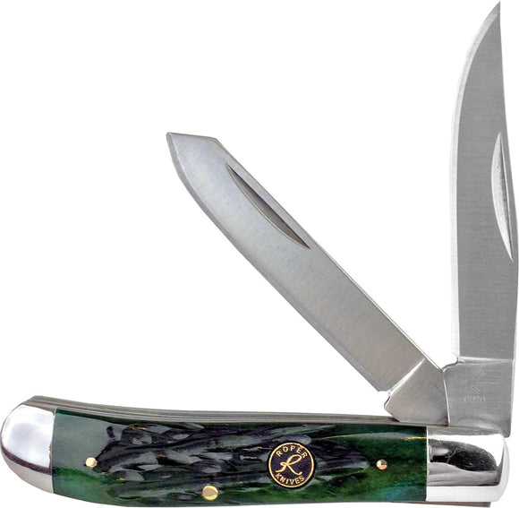Roper Trapper Pocket Knife Slip Joint Green Bone Folding Carbon Steel 0008CGB