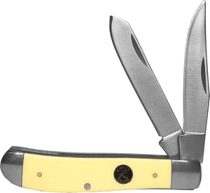 Roper Knives Pecos Medium Trapper Knife Yellow Delrin Folding Carbon 0008CYD