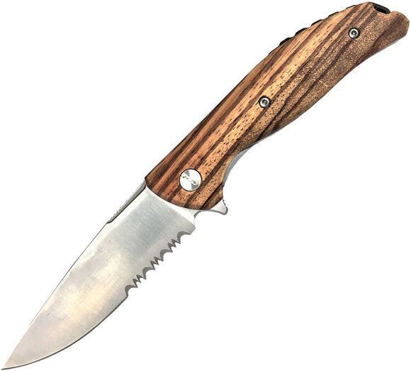 Roper Knives Outlaw Pocket Knife Linerlock Zebra Wood Folding D2 Steel 0035ZW