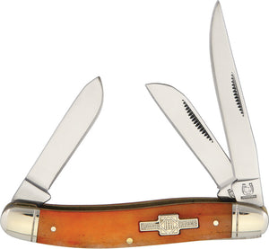 Rough Rider Stainless Folding Blade Stockman Orange Smooth Bone Handle Knife 005