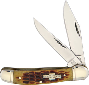 Rough Rider Copperhead Amber Bone Stainless Clip & Skinner Folding Knife 043