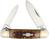 Rough Rider Canoe Folding Spear & Pen Blades Amber Jigged Bone Handle Knife 048