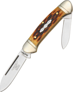 Rough Rider Mini Canoe Stainless Folding Blade Amber Jigged Bone Knife 058