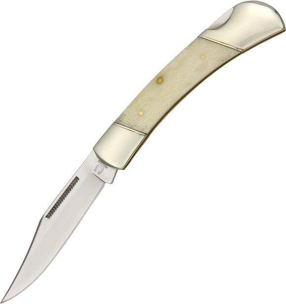Rough Rider Folding Hunter Blade Lockback Smooth Bone Handle Knife + Sheath 067