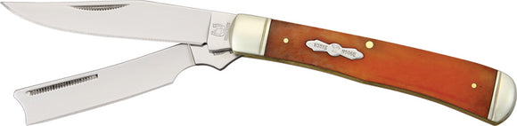 Rough Ryder Trapper Orange Bone Stainless Folding Knife & Razor Blade 073