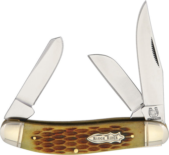 Rough Ryder Sowbelly Stockman Amber Bone Stainless Folding Knife 080