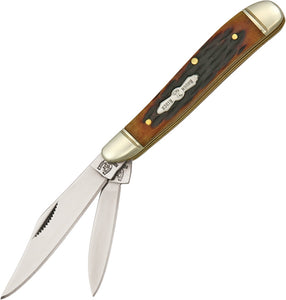 Rough Rider Peanut Stainless Folding Blade Amber Jigged Bone Handle Knife 110