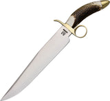 Rough Rider Tombstone Fixed Blade Stag Handle Brass Pommel Bowie + Sheath 1142