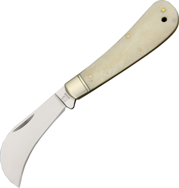 Rough Rider Stainless Folding Hawkbill Blade White Smooth Bone Handle Knife 1144