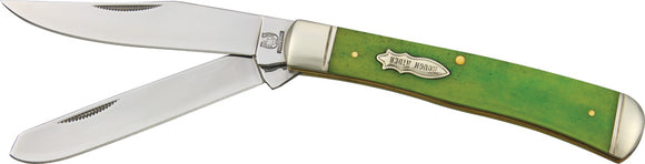 Rough Rider Trapper Lime Green Smooth Bone Stainless Folding Blade Knife 1170