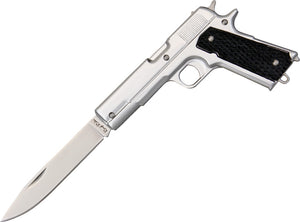 Rough Rider 45 Pistol Handle Stainless Folding Blade Knife + Black Sheath 1187