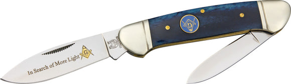 Rough Rider Masonic Canoe Stainless Folding Blade Blue Bone Handle Knife 1224