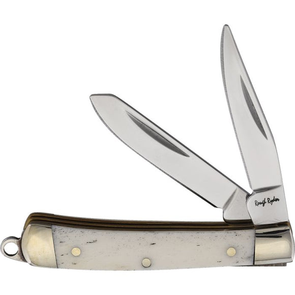 Rough Ryder Mini Trapper Folding Clip & Spey Blades White Bone Handle Knife 1262