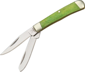 Rough Rider Tiny Trapper Folding Blade Lime Green Smooth Bone Handle Knife 1264