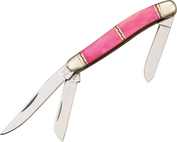 Rough Rider Silver Select Stockman Folding Blade Pink Channel Bone Knife 1309