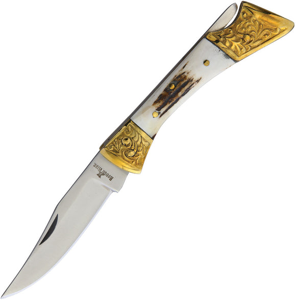 Rough Ryder Lockback Stag Folding Stainless Clip Pt Pocket Knife w/ Sheath 1396